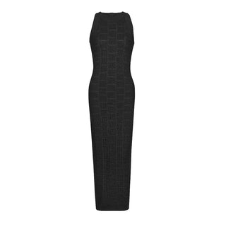 Sleeveless Textured Knit Maxi Dress – Bodycon Fit & Geometric Pattern