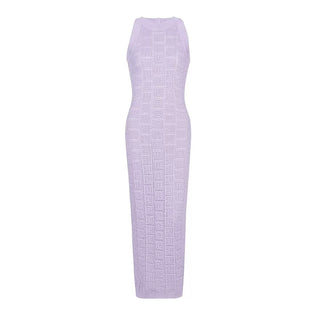 Sleeveless Textured Knit Maxi Dress – Bodycon Fit & Geometric Pattern