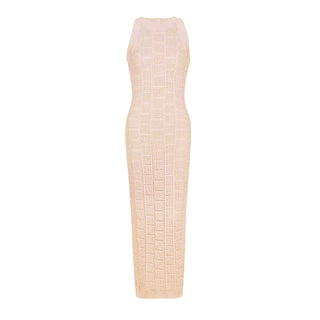 Sleeveless Textured Knit Maxi Dress – Bodycon Fit & Geometric Pattern