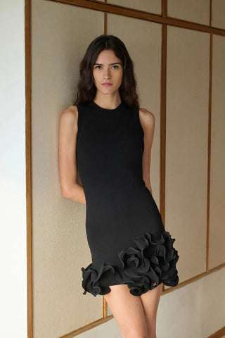 Floral Appliqué Sleeveless Knit Mini Dress