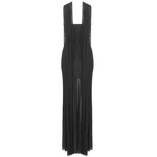 Elegant Sleeveless Bandage Mesh Long Dress Evening Gown with Scarf Detail