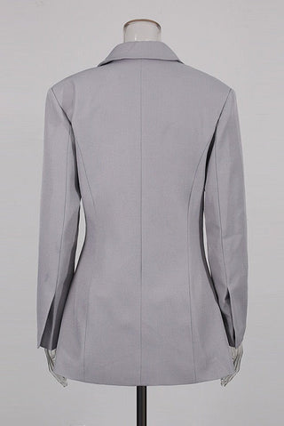 Long Sleeve Draped Pleated Blazer Dress with V-Neck Lapel