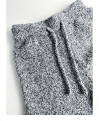 Gray Knitted V-Neck Sweater Comfy Set with Wide-Leg Pants & Scarf