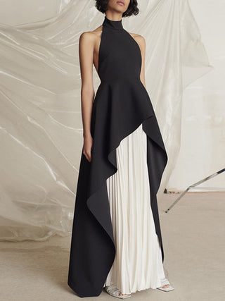 High-Neck Layered dress with Pleated Skirt