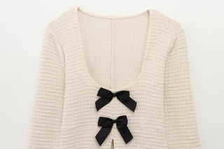 Elegant Bow Cardigan & Flared Pants Set