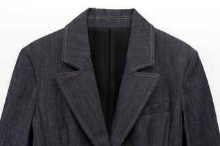 Tailored Denim Blazer with Gold Buttons