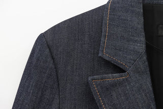 Tailored Denim Blazer with Gold Buttons