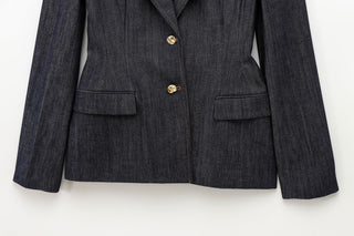 Tailored Denim Blazer with Gold Buttons