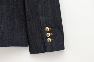 Tailored Denim Blazer with Gold Buttons