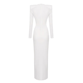 Elegant Long-Sleeve Long Dress V-Neck Evening Gown