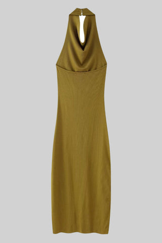 Sleeveless Halter Neck Backless Midi Dress