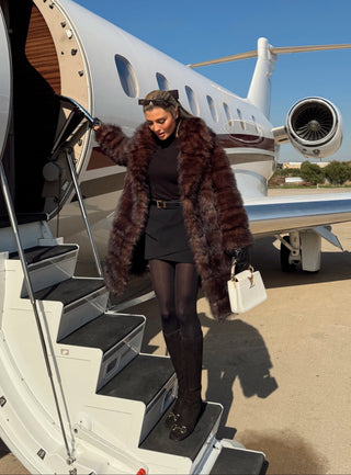 Luxury Dark Brown Faux Fur Coat  – Medium (95 cm)