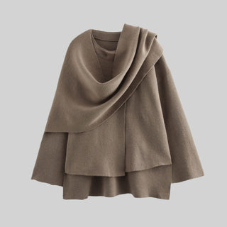 Short Knitted Jacket with Built-In Scarf - Cozy & Stylish Layer