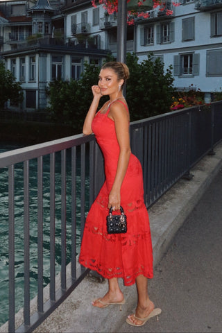 Statement Lace Cutwork Belted Tiered Long Dress