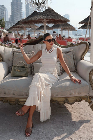Ruffle Knit Lace Slim Fit  Sleeveless Long Dress
