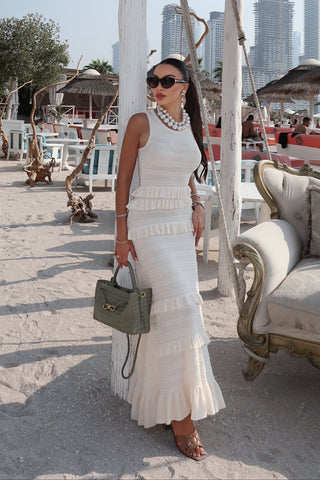 Ruffle Knit Lace Slim Fit  Sleeveless Long Dress