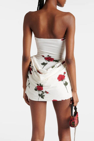 Strapless Bodycon Floral Print Draped Mini Dress