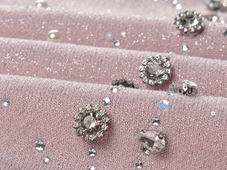 Sleeveless Embellished Knit Mini Dress with Crystal and Pearl Detailing