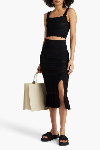 Black Knit Two-Piece Set knit Crop Tank Top & High-Waist Ruffle Hem Pencil Skirt