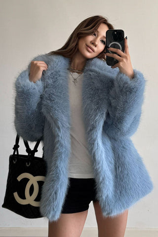 Plush Faux Fur Oversized Coat with Lapel Collar