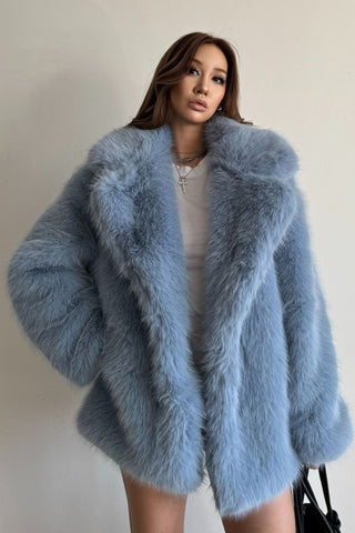 Plush Faux Fur Oversized Coat with Lapel Collar