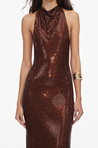 Embellished Cowl Neck Open Back Long Dress
