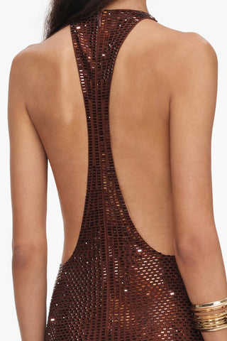 Embellished Cowl Neck Open Back Long Dress