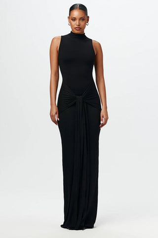 Sleeveless Bodycon Long Dress with Twist Front Detail