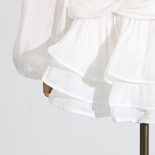 V-Neck Puff Long Sleeve Mini Dress with Corset Waist and Ruffle Skirt