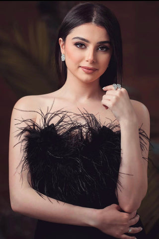 Kylie Elegant Strapless Bandage Feather Long Dress