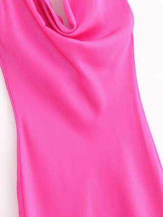 Satin Cowl Neck Halter Long Dress
