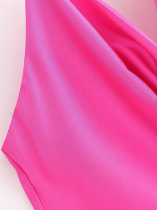 Satin Cowl Neck Halter Long Dress
