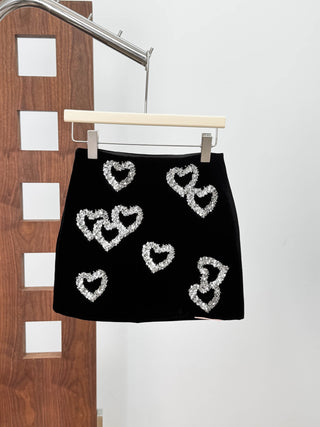 Velvet Mini Skort with Crystal Heart Embellishments