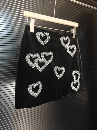 Velvet Mini Skort with Crystal Heart Embellishments