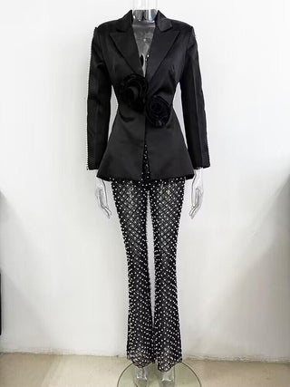 Priscilla Satan Mesh Blazer Set