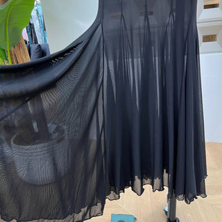 Long-Sleeve Structured Crepe Blazer & Pleated Mesh Skirt Set – Tailored Design