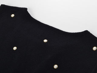 Sleeveless Pearl-Embellished Mini Dress with Layered Ruffled Hem