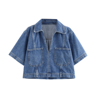 Short Sleeve Denim Top & Asymmetric Skort Set