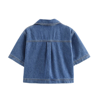 Short Sleeve Denim Top & Asymmetric Skort Set