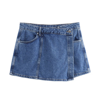 Short Sleeve Denim Top & Asymmetric Skort Set