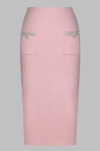 High-Waist Knit Embellished Midi Skirt