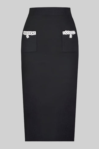 High-Waist Knit Embellished Midi Skirt