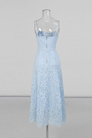 Sleeveless Floral Lace Midi Dress with Sweetheart Neckline and 3D Rose Detail