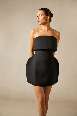 Crepe Strapless Sleeveless Mini Dress with Folded Bust Detail