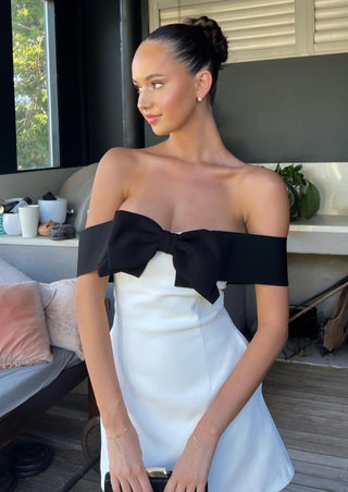 Crepe Strapless Sleeveless Mini Dress with Oversized Bow Detail
