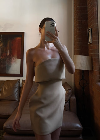 Crepe Strapless Sleeveless Mini Dress with Folded Bust Detail