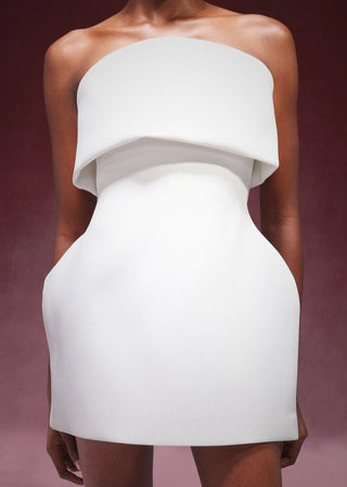 Crepe Strapless Sleeveless Mini Dress with Folded Bust Detail