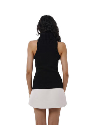 Knit Sleeveless Turtleneck Mini Dress with Contrast Hem