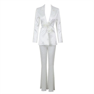 Priscilla Satan Mesh Blazer Set