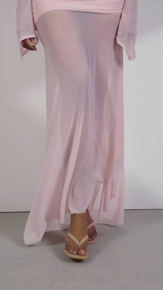 Draped One-Shoulder Mesh Long Gown